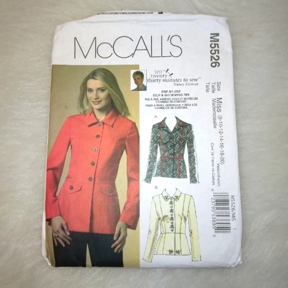 McCall's M5526 Sz 8-20 Misses semifitted unlined jacket in 2 length Nancy Zieman